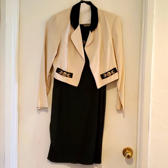 dawn joy fashions | Dresses | Twopiece Cream And Black Waist Jacket And  Dress | Poshmark